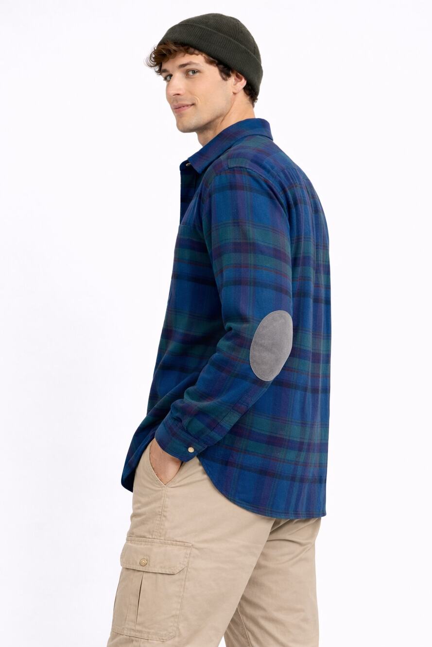 Pendleton Vintage Wool Flannel Button Up Shirt Elbow Patch Blue Mens Size Large